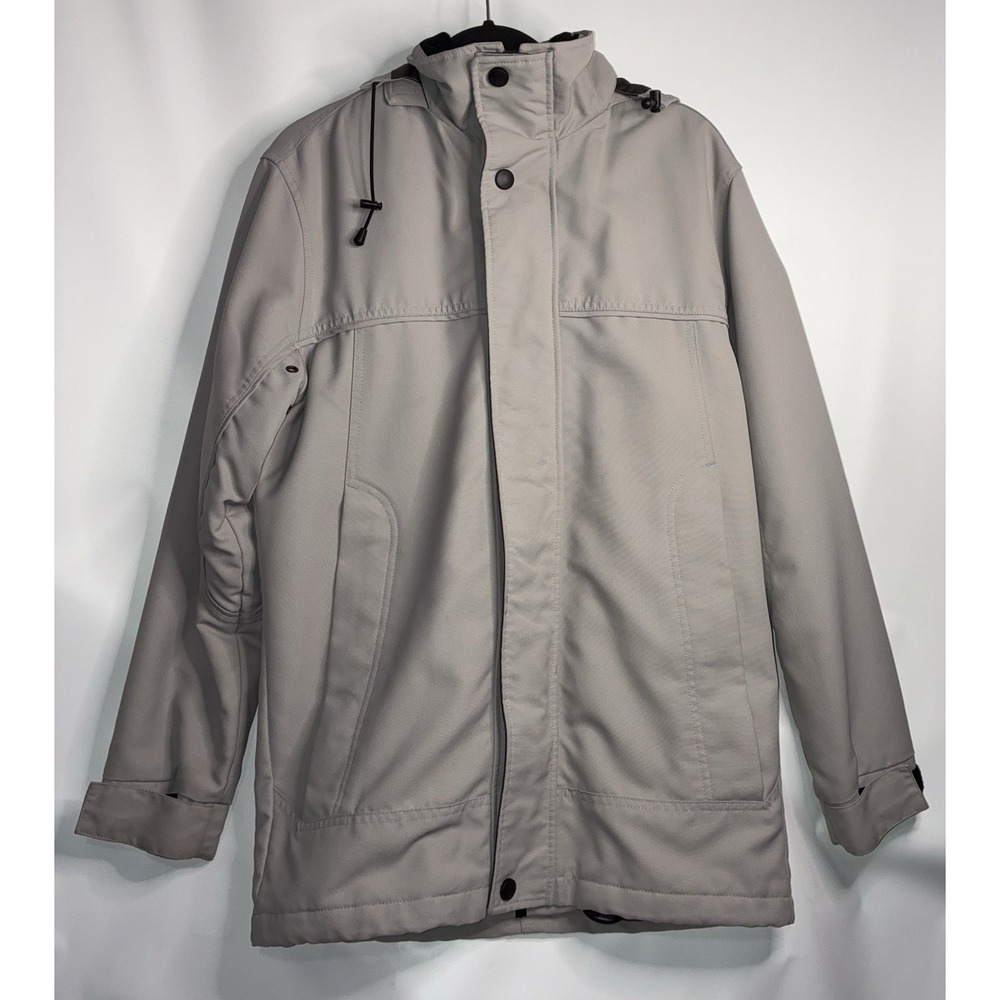 Roundtree & Yorke Jacket Size Small Grey Hooded Full-Zip Quilted Black Lining